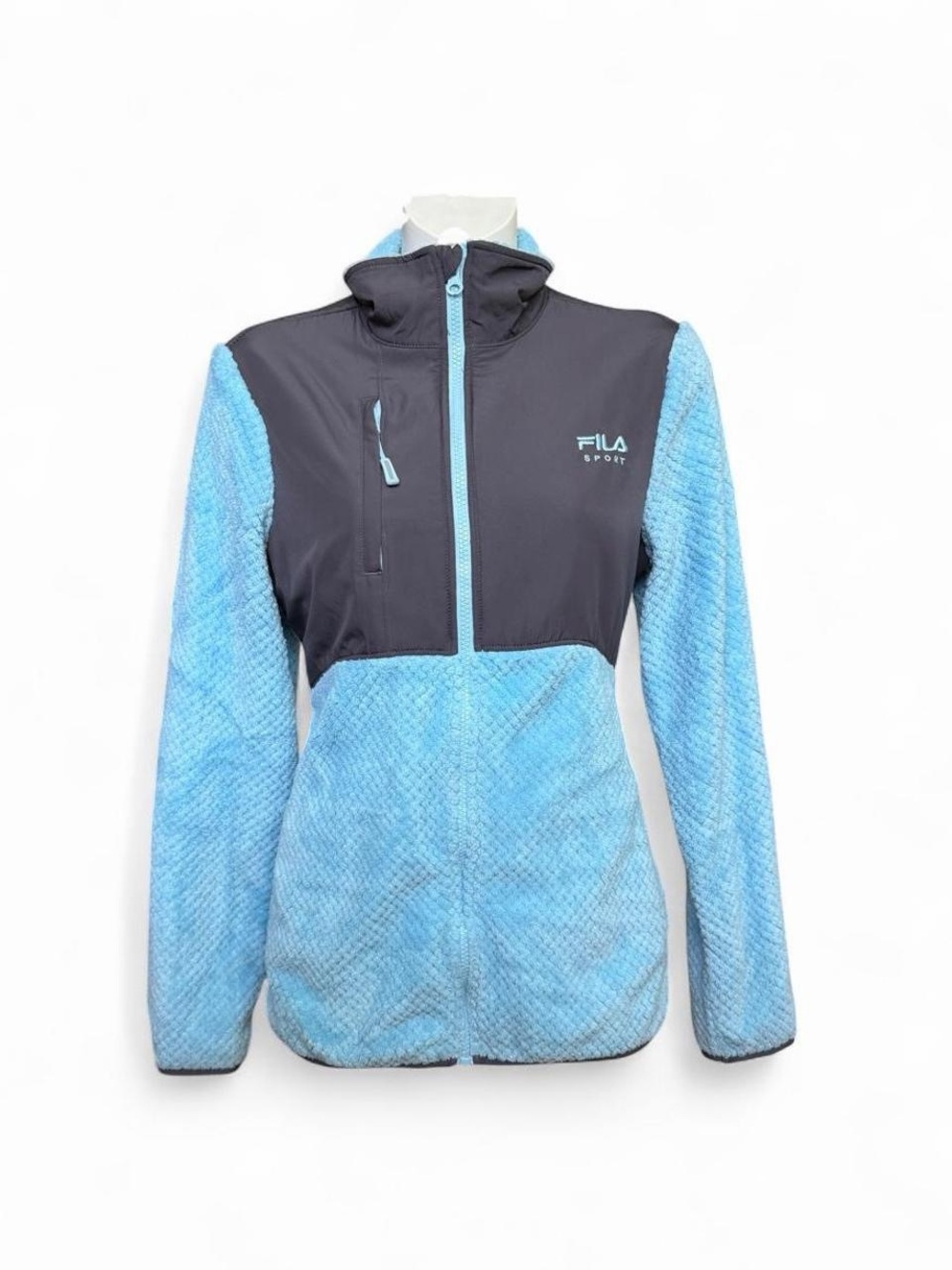 Fila Women's Light Blue and Charcoal Quilted Fleece Utility Jacket